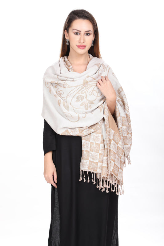 KRITI Paisley Designer Woollen Reversible  Beige Colour Shawl For Women