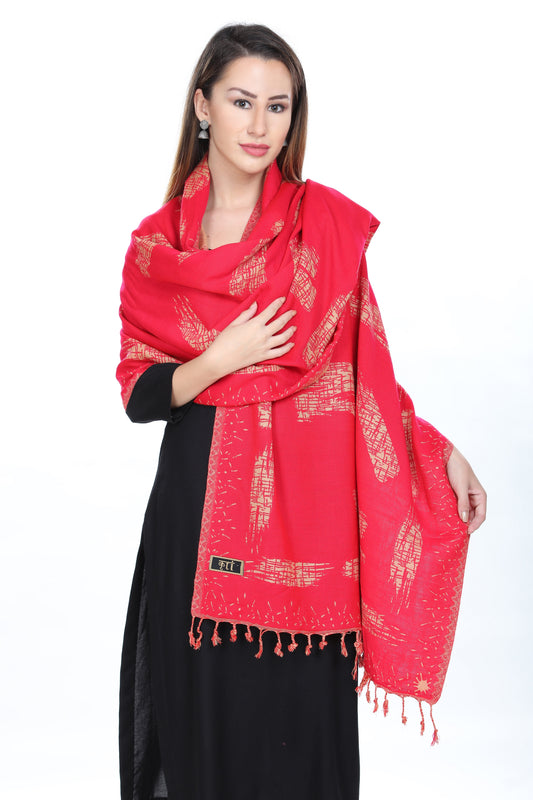 KRITI Striped Designer Woollen Reversible Red Stole For Girl