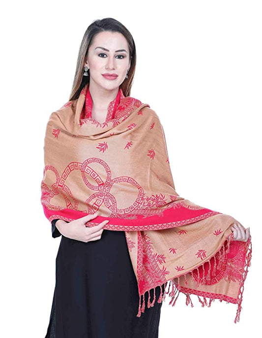 KRITI Designer Woollen Reversible Red Stole For Girl