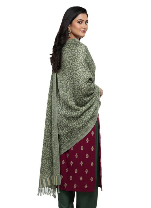 KRITI Paisley Design Warm Woolen Green Color Shawl for Women