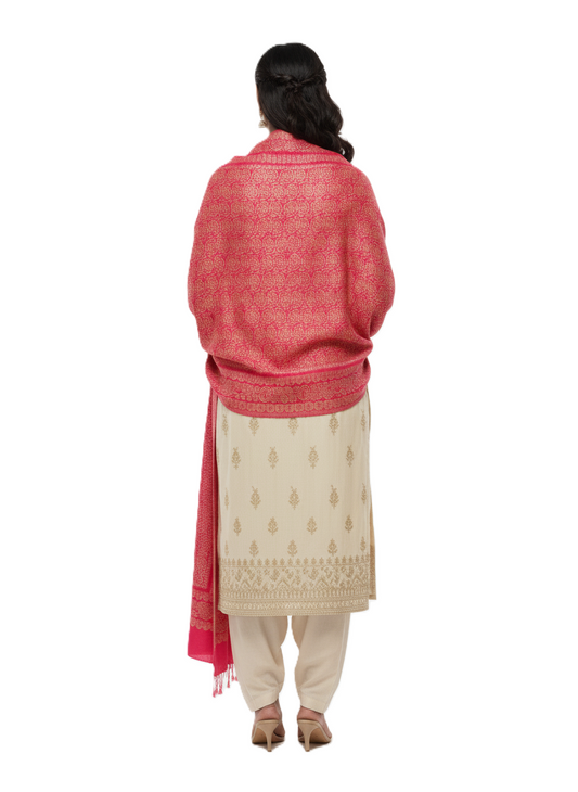 KRITI Floral Design Warm Woolen Pink Color Shawl for Women