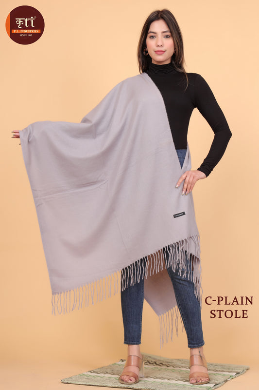 KRITI Plain Design Woollen Grey Color  Stole For Girl