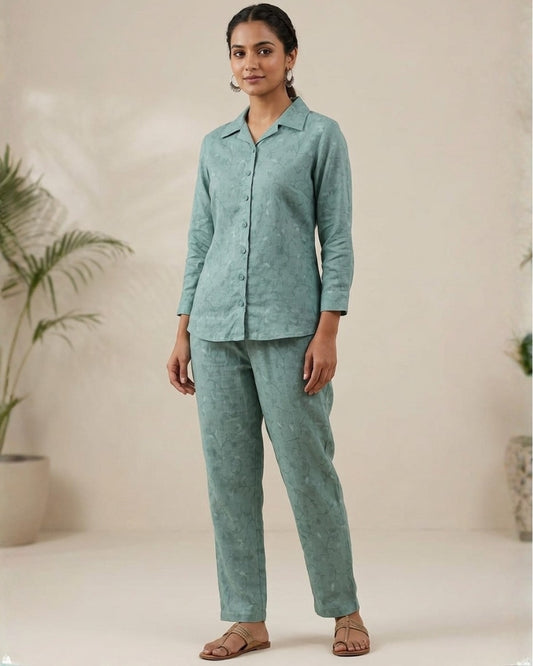 Collard Rayon Cotton Co-Ord Set - Sea Green