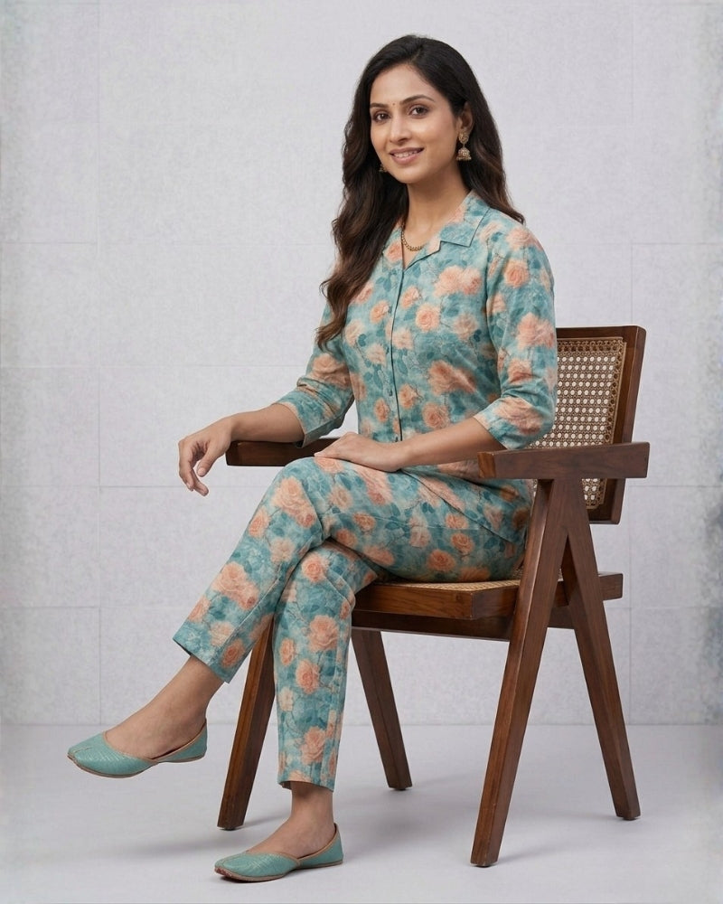 Sea Green Cotton Co-Ord Set