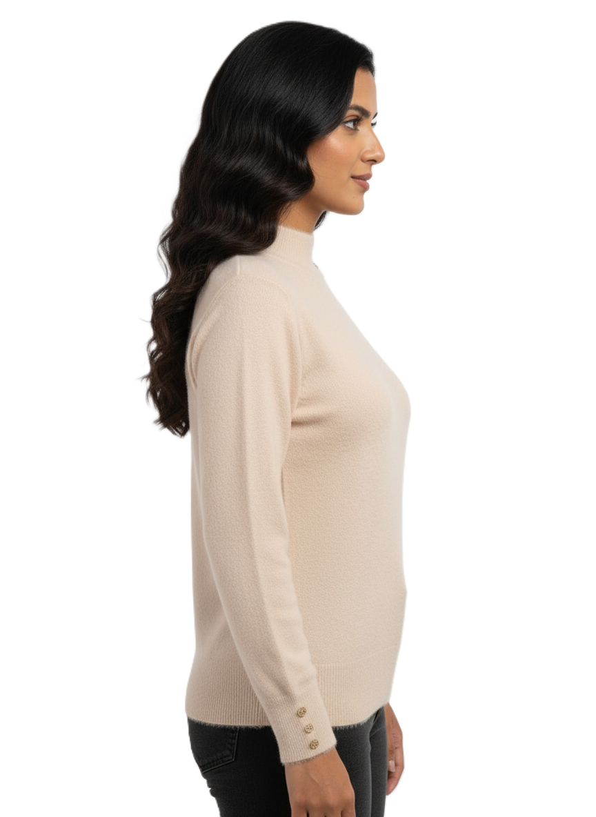 KRITI Winter Hair Wool Mock Neck Top Cream Colour For Women