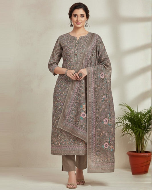 Floral Print Suit with Thread Embroidery- Mouse