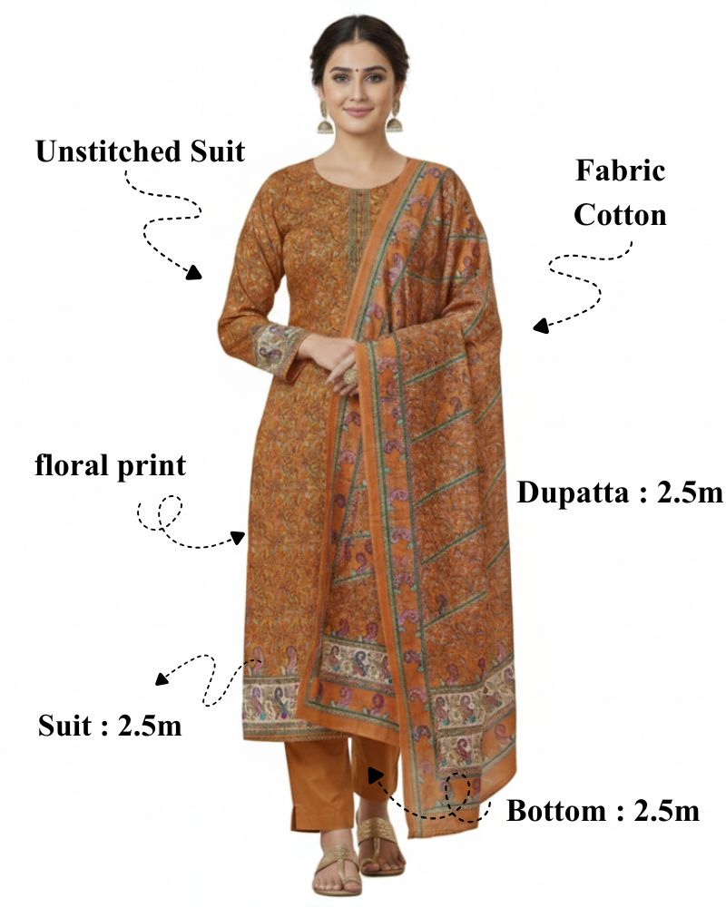 KRITI Women Summer Untitched Suit Paisley Design In Mustard Colour