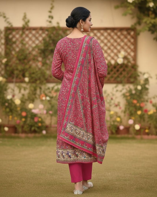 KRITI Women Summer Untitched Suit Paisley Design In Dark Pink Colour