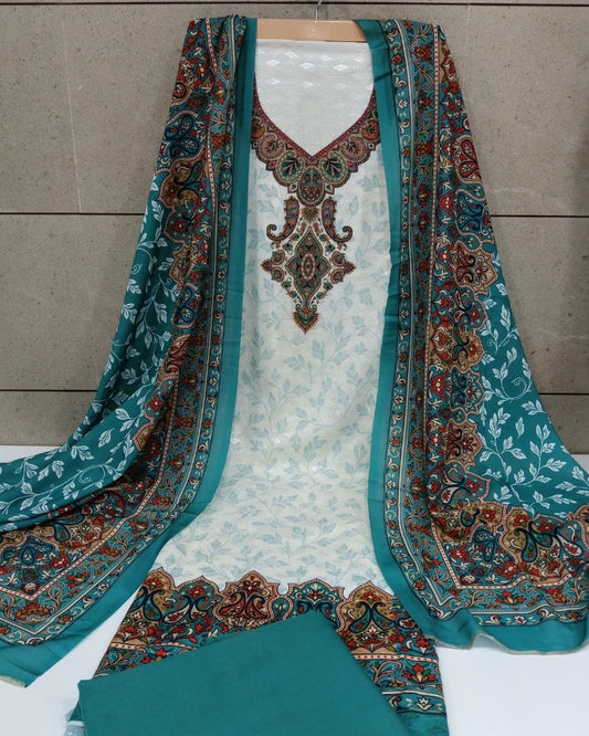 Cotton Printed Unstitched Suit Set - Sea Green