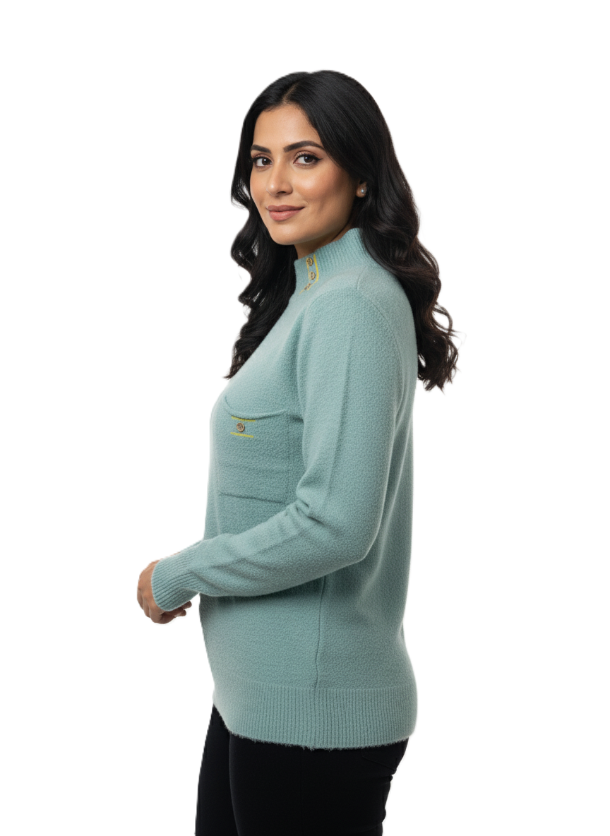KRITI Winter Hair Wool Mock Neck Top Ferozi Colour For Women