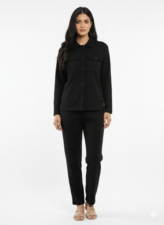 KRITI Winter Cotrise Cord Set Black color For Women