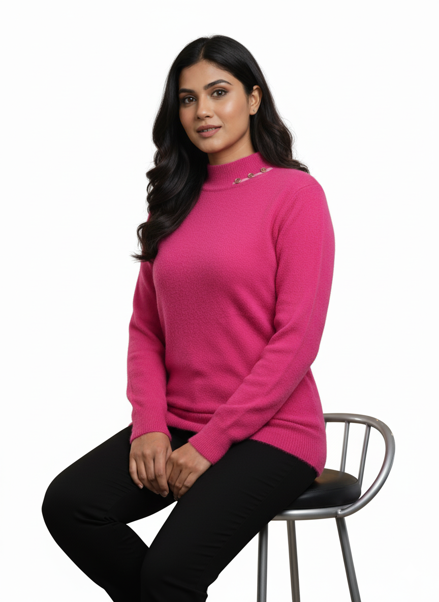 KRITI Winter Hair Wool Mock Neck Top Rose Pink Colour For Women