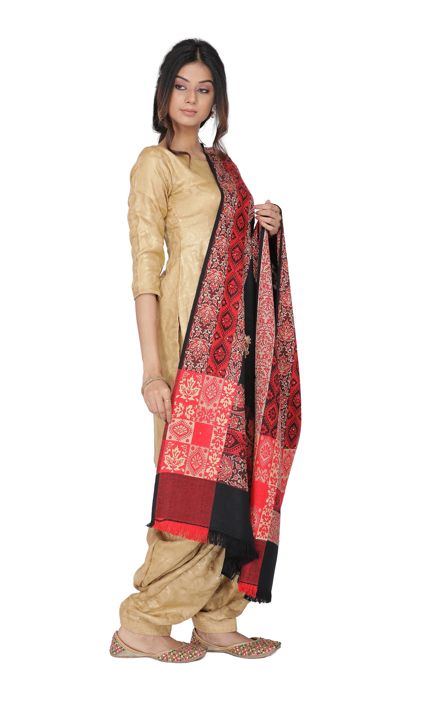 KRITI Paisley Border Design Woolen Black Color Shawl For Women