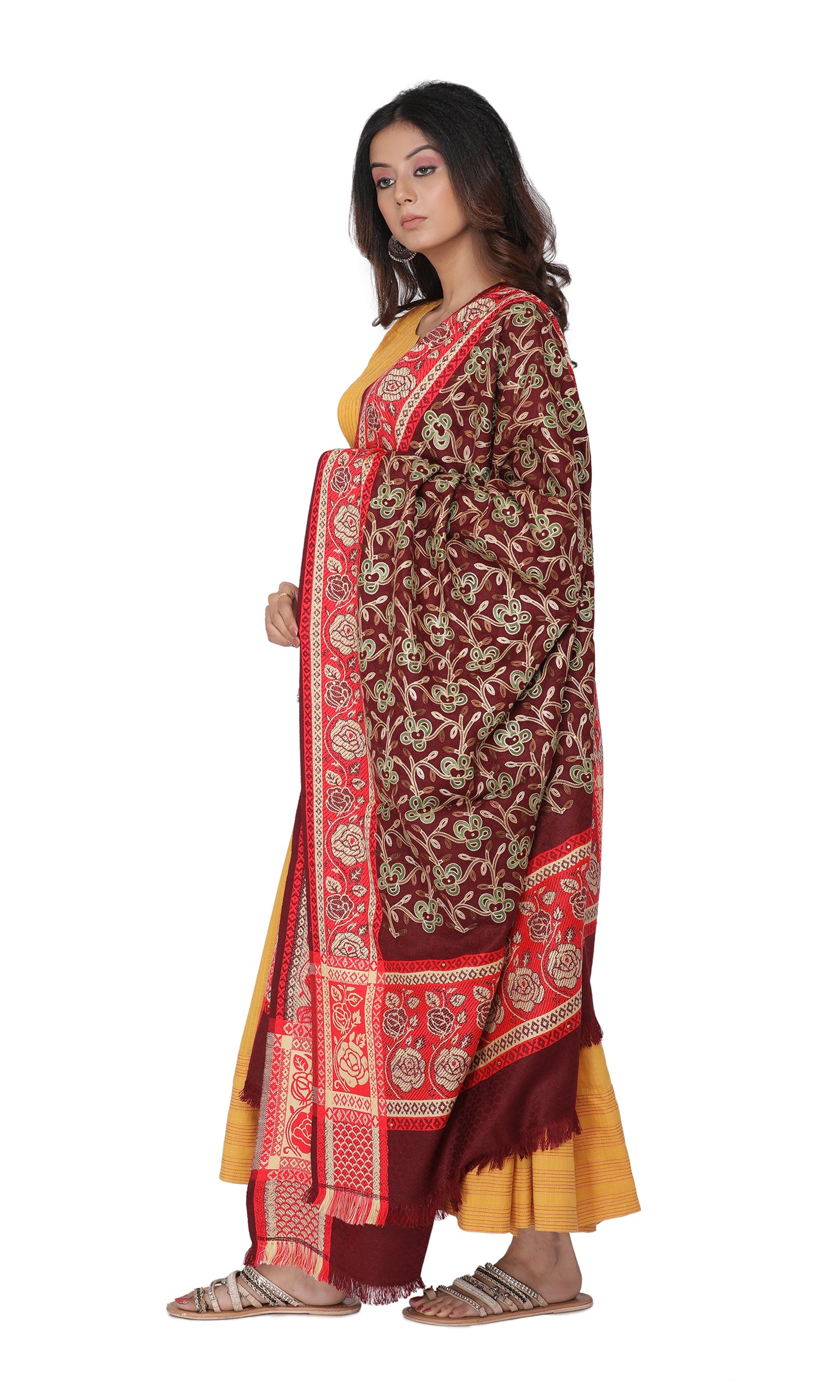 KRITI Paisley Design Pattern Woollen Maroon color Shawl For Women