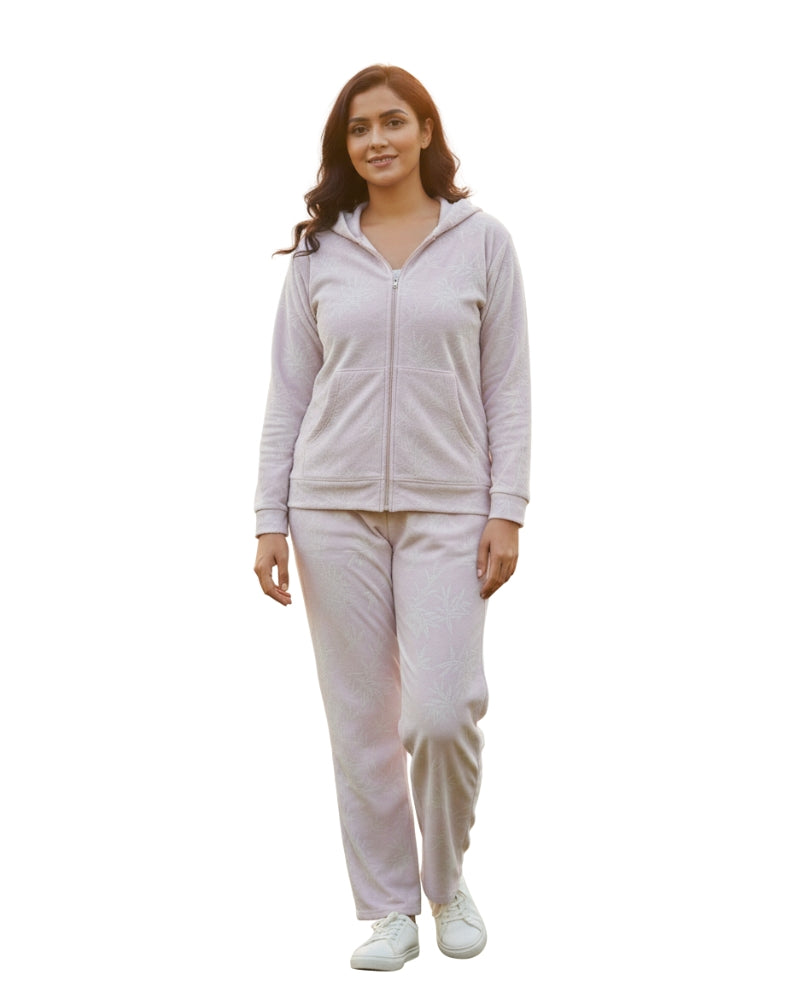 KRITI Women’s Hooded Winter Tracksuit – Soft Fleece Co-Ord Set | Warm Hoodie & Jogger Pants | Light Lilac Winter Track Suit for Casual Wear