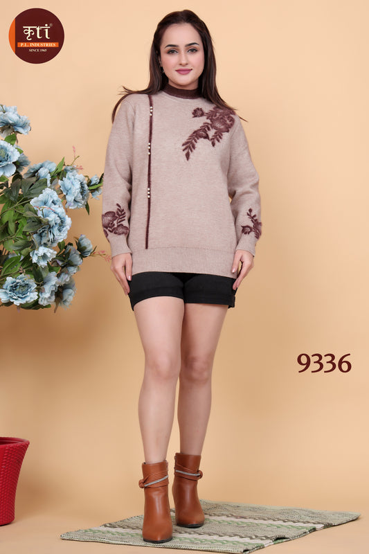 KRITI Stylish Embroidery Woollen Top Beige Color For Women