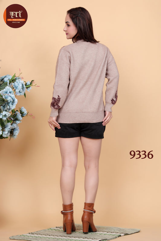 KRITI Stylish Embroidery Woollen Top Beige Color For Women