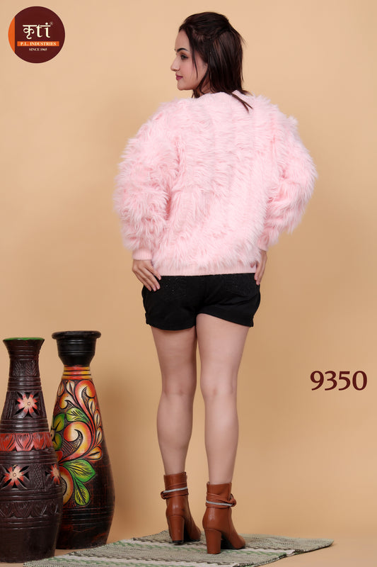 KRITI Winter Stylish Fluffy Hair Top Pink Color For Women