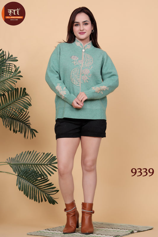 KRITI Premium Hair Embroidery Green Zip Top For Girls