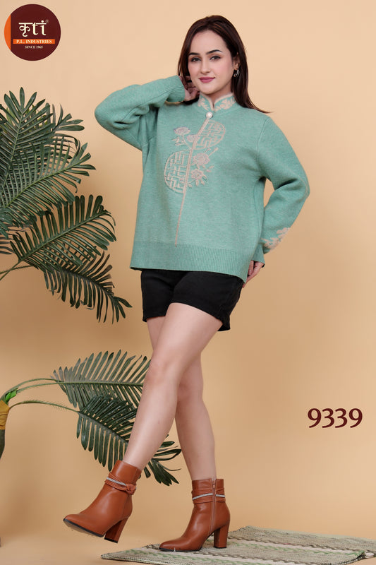 KRITI Premium Hair Embroidery Green Zip Top For Girls