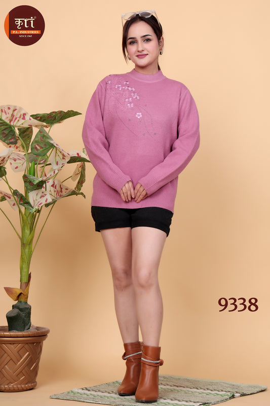 KRITI Soft Wool Blend Embroidery Design Pink Winter Top For Girls