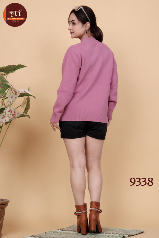 KRITI Soft Wool Blend Embroidery Design Pink Winter Top For Girls