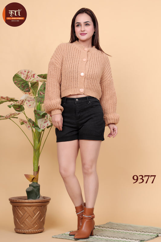 KRITI Winter Stylish Rainbow Cardigan Beige Color For Women
