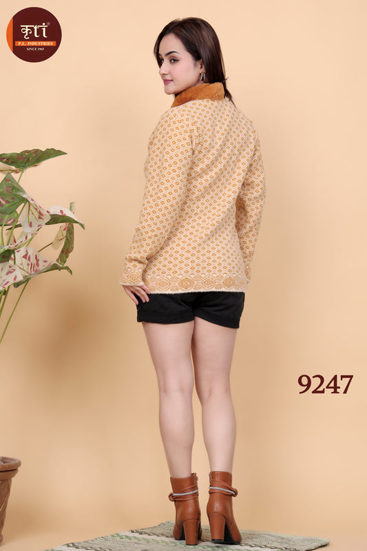 KRITI Winter Fur Collar Hair Top Orange Color For Women