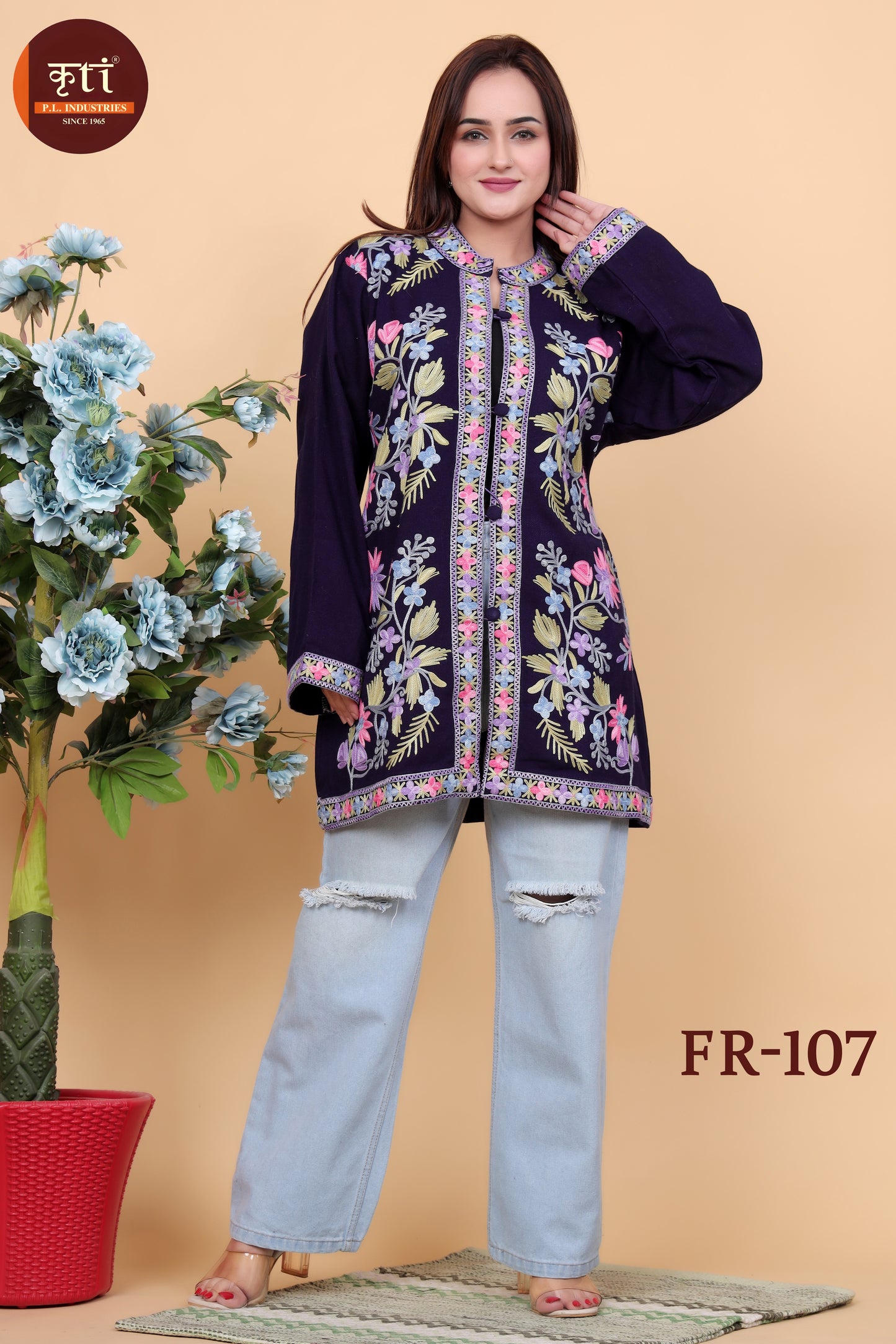 KRITI Kashmiri Embroidery Woollen Short Jacket Black Color For Women