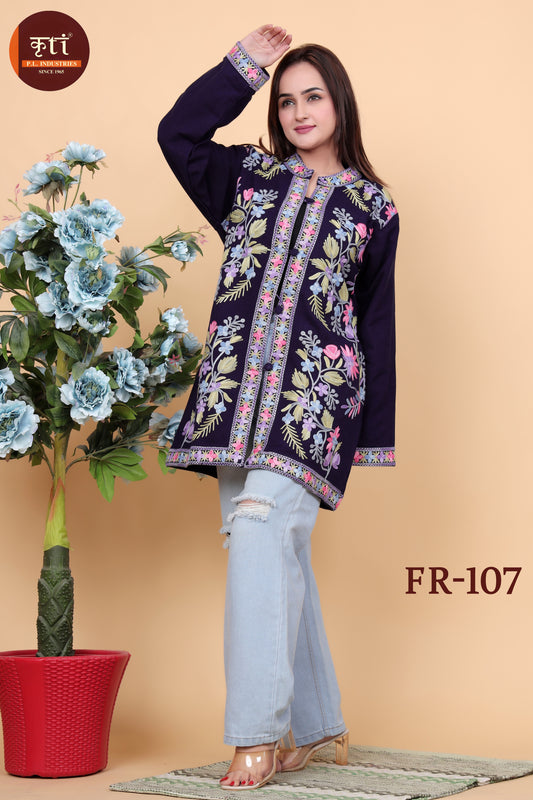 KRITI Kashmiri Embroidery Woollen Short Jacket Black Color For Women