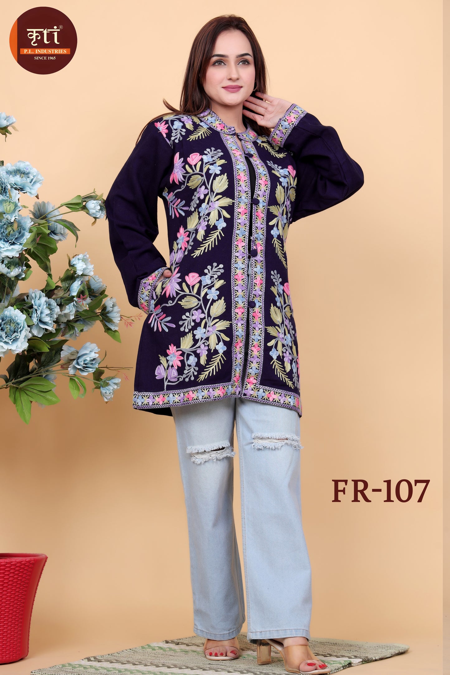 KRITI Kashmiri Embroidery Woollen Short Jacket Black Color For Women