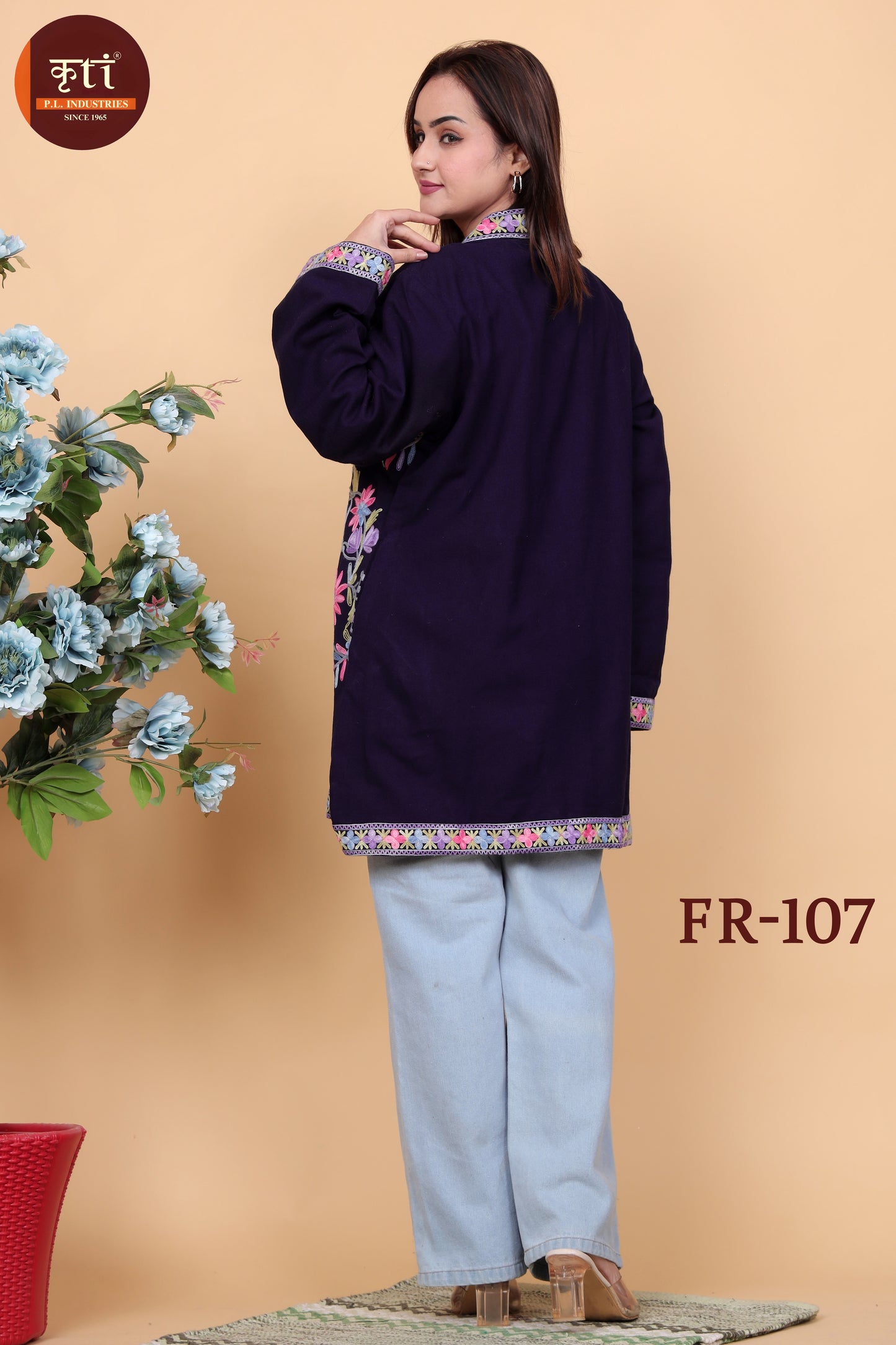 KRITI Kashmiri Embroidery Woollen Short Jacket Black Color For Women