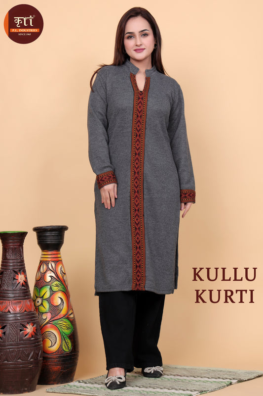 KRITI Winter Traditional Kullu Woollen Kurti Grey Color For Women
