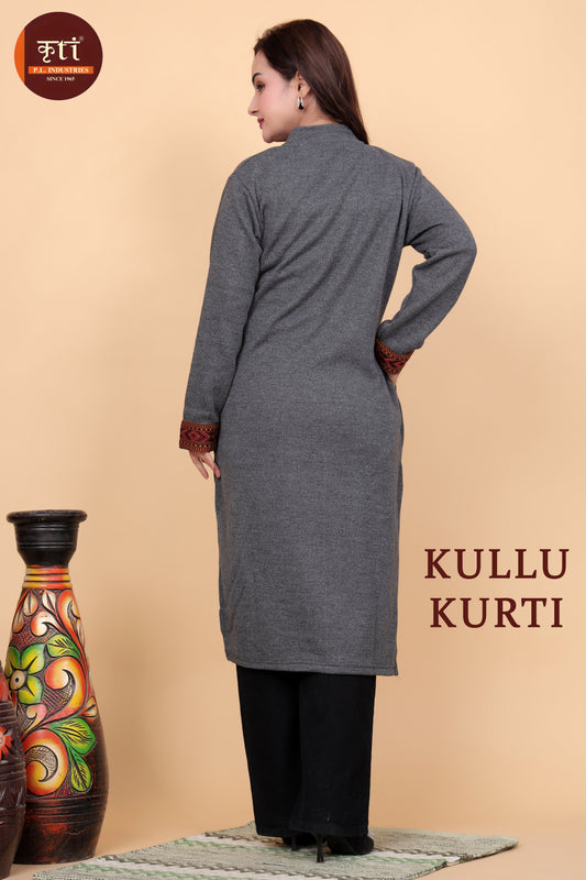 KRITI Winter Traditional Kullu Woollen Kurti Grey Color For Women