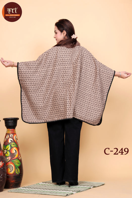 KRITI Fur Collar Woollen Ponchu Beige Color For Women