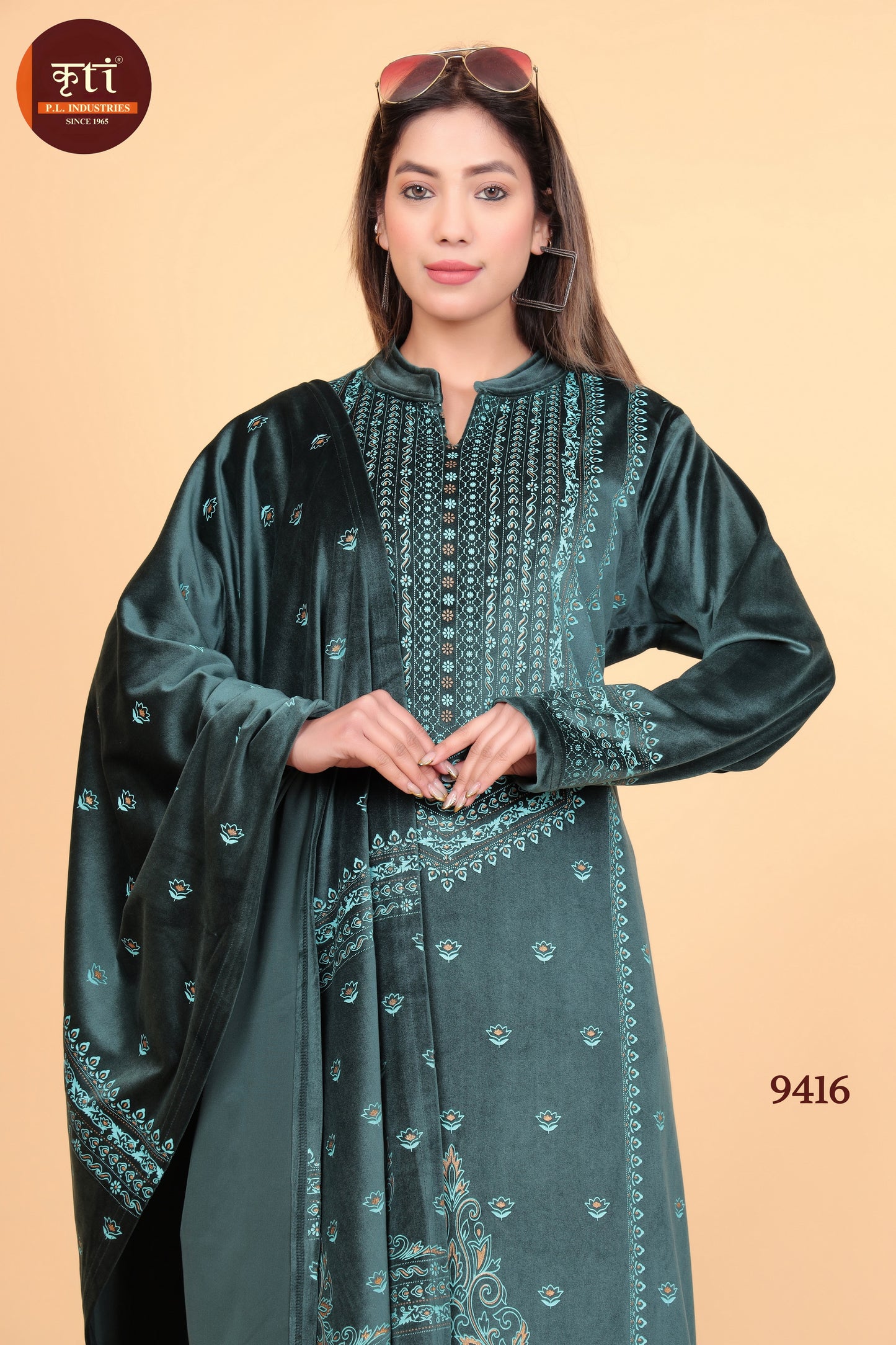 Royal Velvet Winter Kurti Set – 3-Piece Suit with Dupatta & Bottom | Elegant & Warm