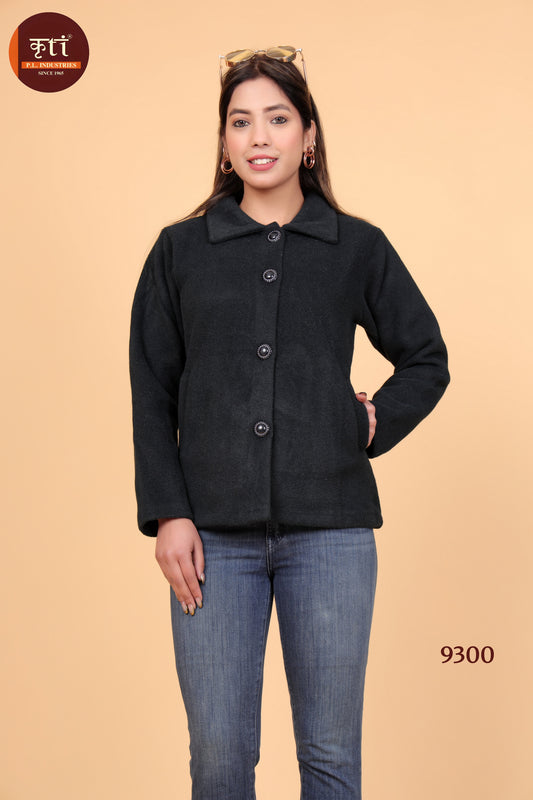 KRITI Winter Stylish Plain Hair Coat Black Color For Women