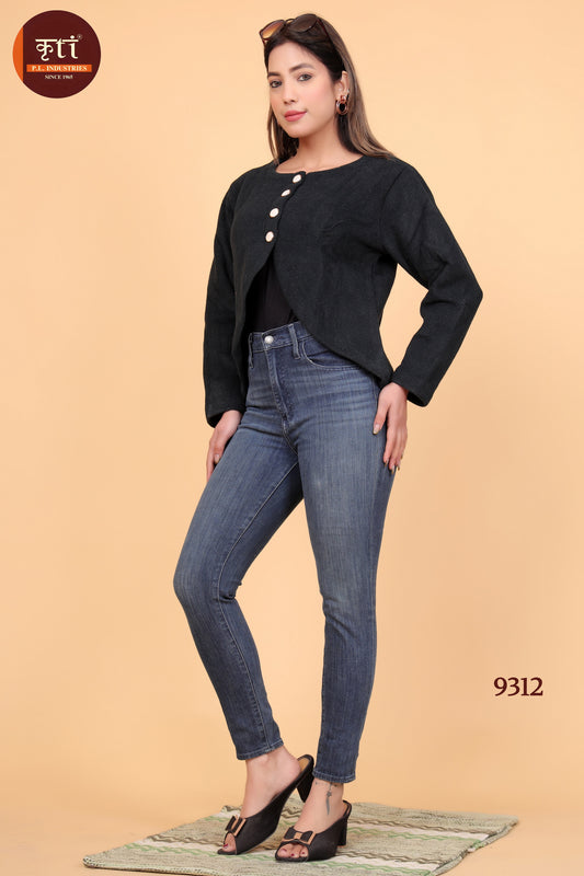 KRITI Winter Stylish Button Design Hair Top Black Color For Women