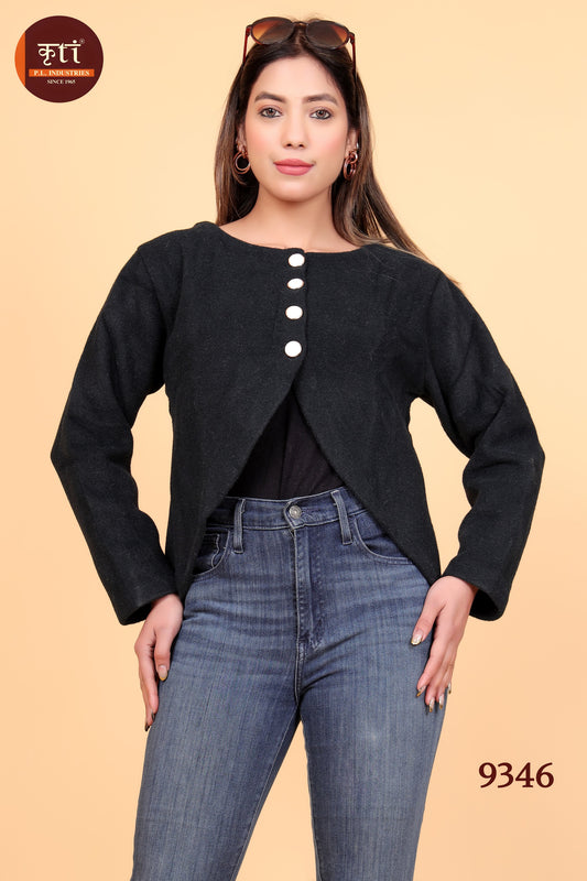 KRITI Winter Stylish Button Design Hair Top Black Color For Women