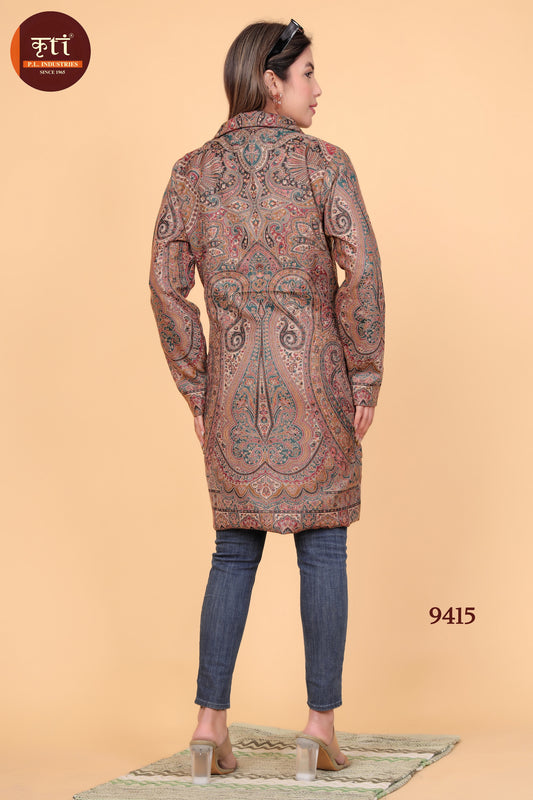 KRITI Traditional Kani Design Woollen Coat Mustard color For Women