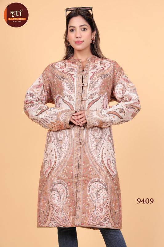 KRITI Kani Design Woollen Winter Coat Beige Color For Women