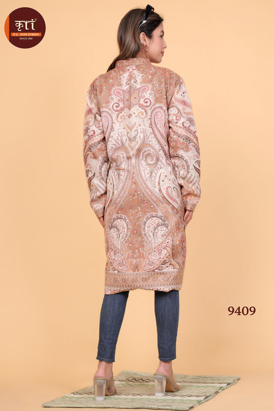 KRITI Kani Design Woollen Winter Coat Beige Color For Women