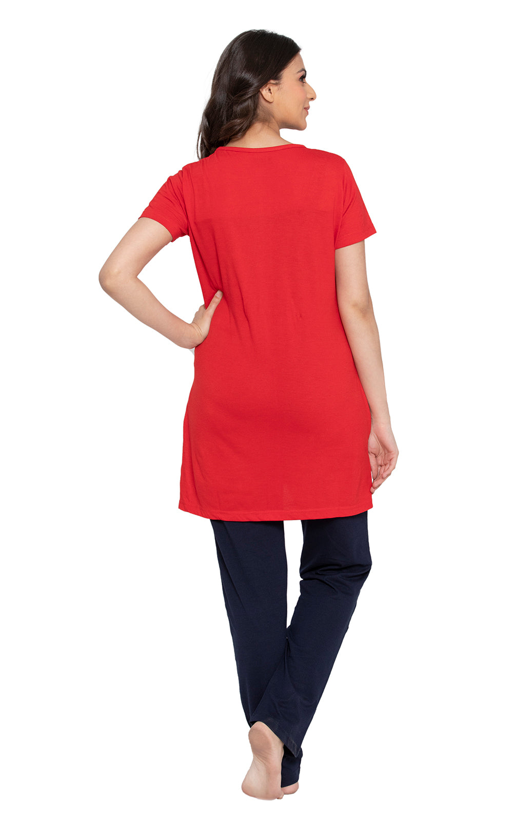 KRITI Sleepwear Cotton Printed Night Suit Red Color For Women