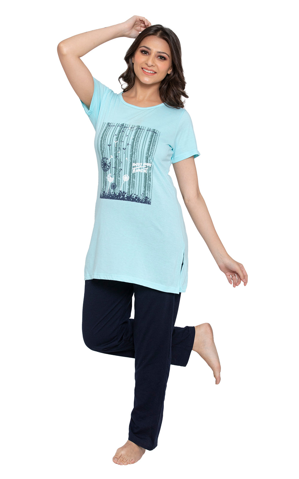 KRITI Sleepwear Cotton Printed Night Suit Sky Blue Color For Women’s