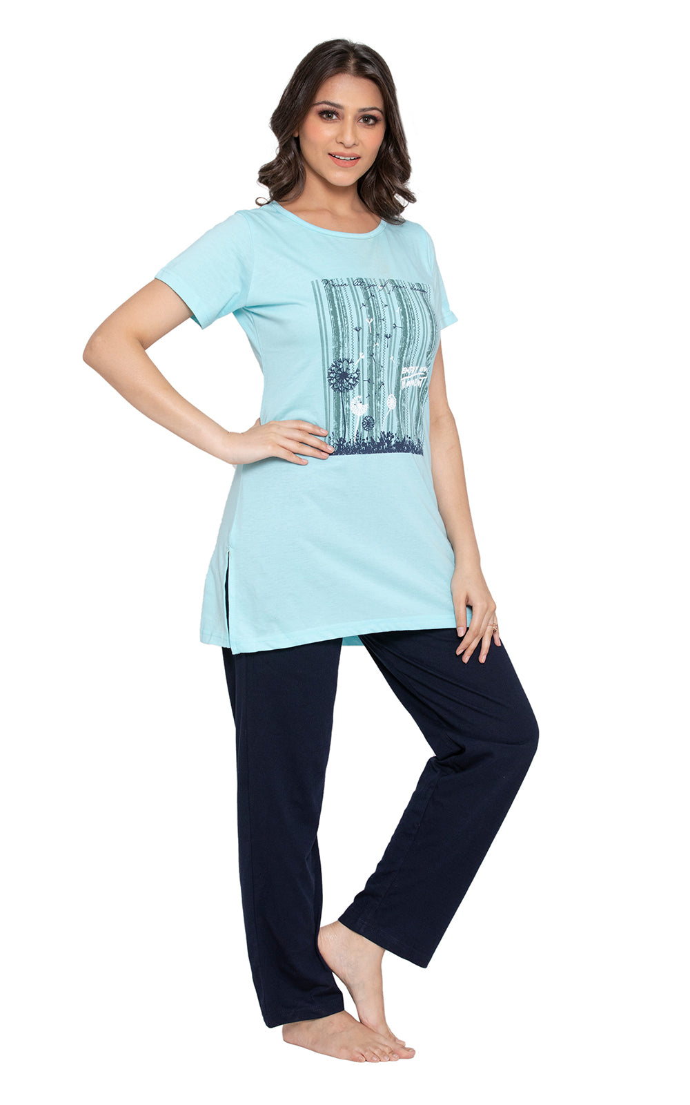 KRITI Sleepwear Cotton Printed Night Suit Sky Blue Color For Women’s