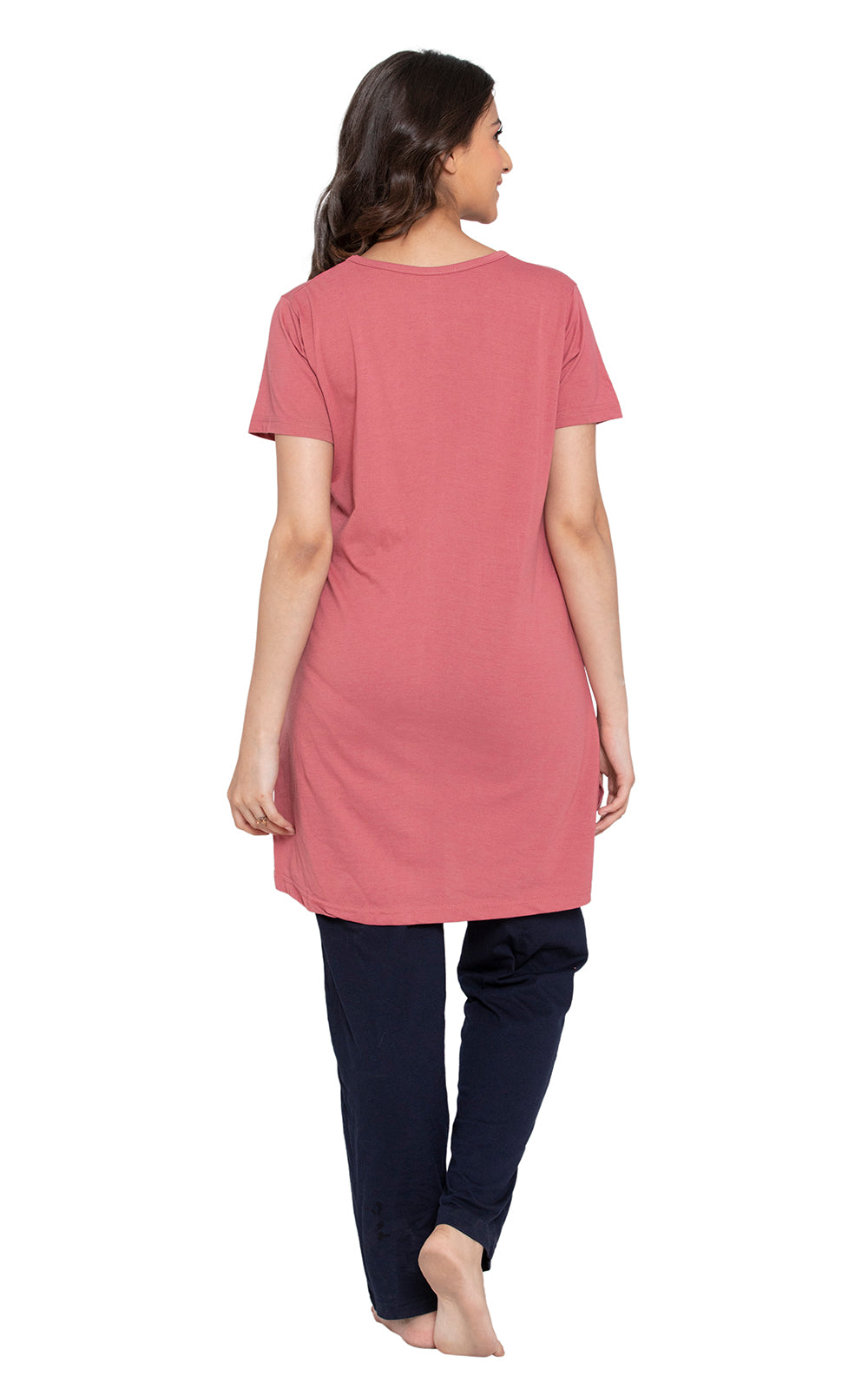 KRITI Sleepwear Cotton Printed Night Suit Pink Color For Women