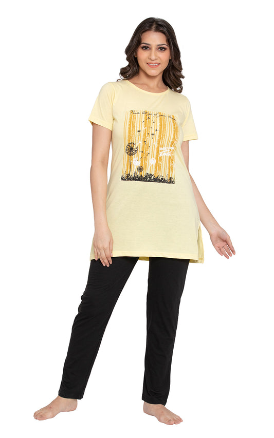 KRITI Sleepwear Cotton Printed Night Suit Yellow Color For Women’s
