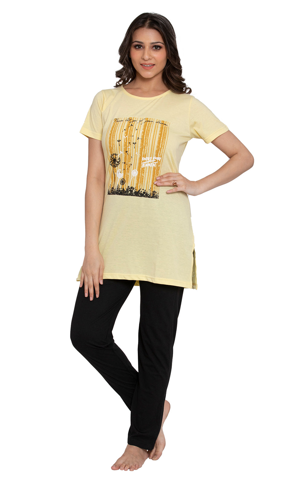 KRITI Sleepwear Cotton Printed Night Suit Yellow Color For Women’s