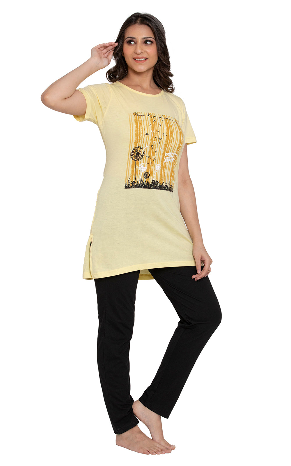 KRITI Sleepwear Cotton Printed Night Suit Yellow Color For Women’s