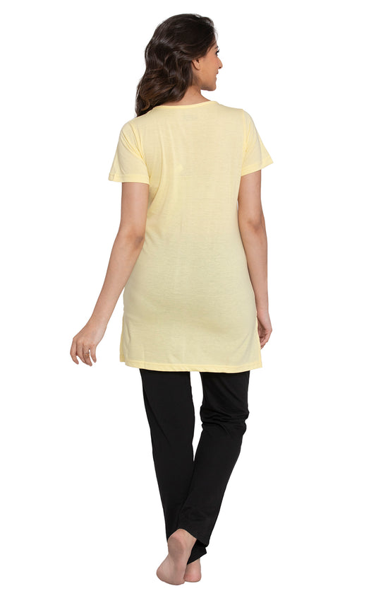 KRITI Sleepwear Cotton Printed Night Suit Yellow Color For Women’s